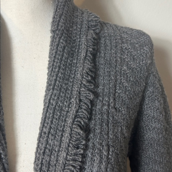 NWT White House Black Market Heather grey fringe shawl collar tie belt cardigan - Picture 9 of 14